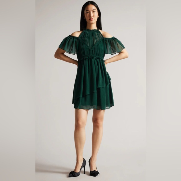 Ted Baker London Dress Women’s Size 1/US 4 Green Pippio Rope Ruffled Mini Dress - Picture 12 of 15